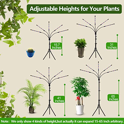Grow Lights for Indoor Plants - Led Grow Lights for Seed Starting 5 Heads UV Grow Lights with Adjustable Tripod Stand 15"-65" 150LEDs