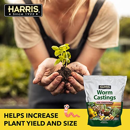 Harris Worm Castings Organic Fertilizer - Soil Superfood for Houseplants, Flowers, and Vegetables, 4qt, 5lb Bag