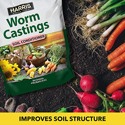 Harris Worm Castings Organic Fertilizer - Soil Superfood for Houseplants, Flowers, and Vegetables, 4qt, 5lb Bag